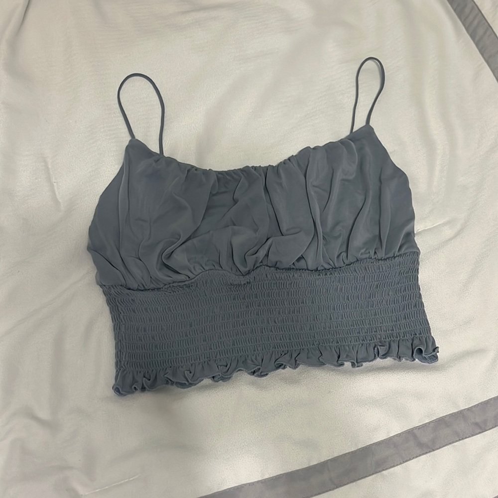 Blue Ruffle Crop Top